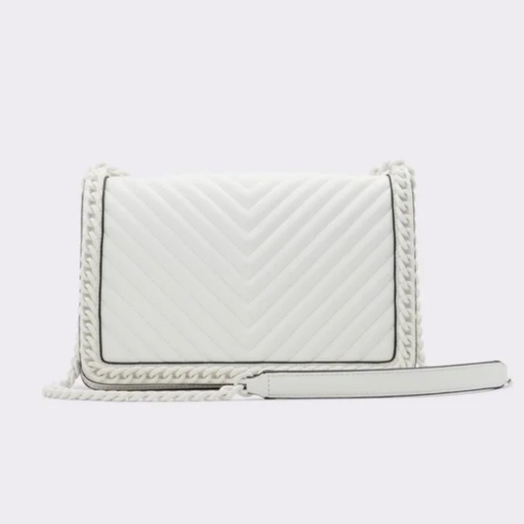 ALDO Greenwald Crossbody Bag Medium Greenwald White Overflow with metal chain - Picture 1 of 13